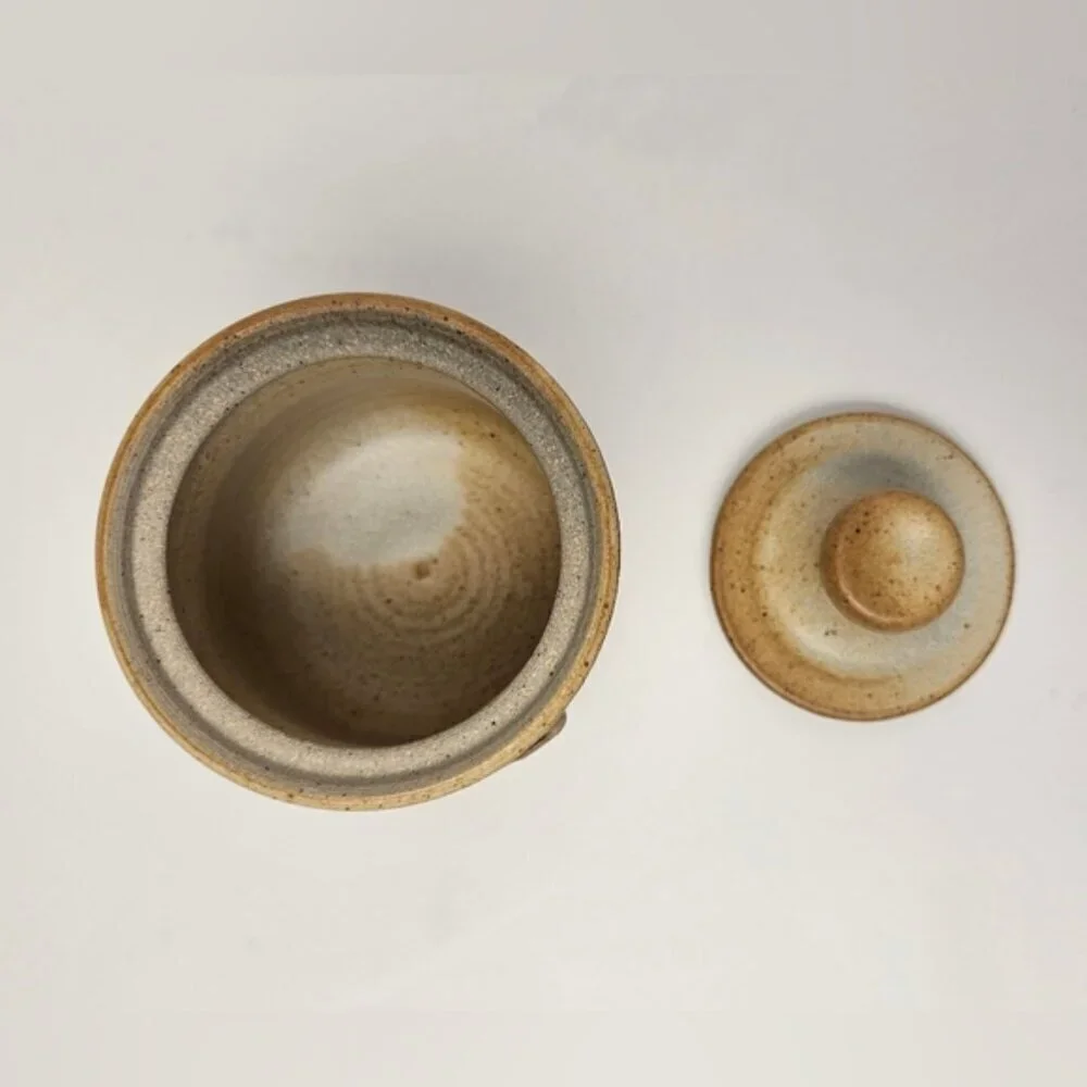 Vintage Set Of Cream Jug & Sugar Pot - Toffee Brown Stoneware Ceramic Pottery